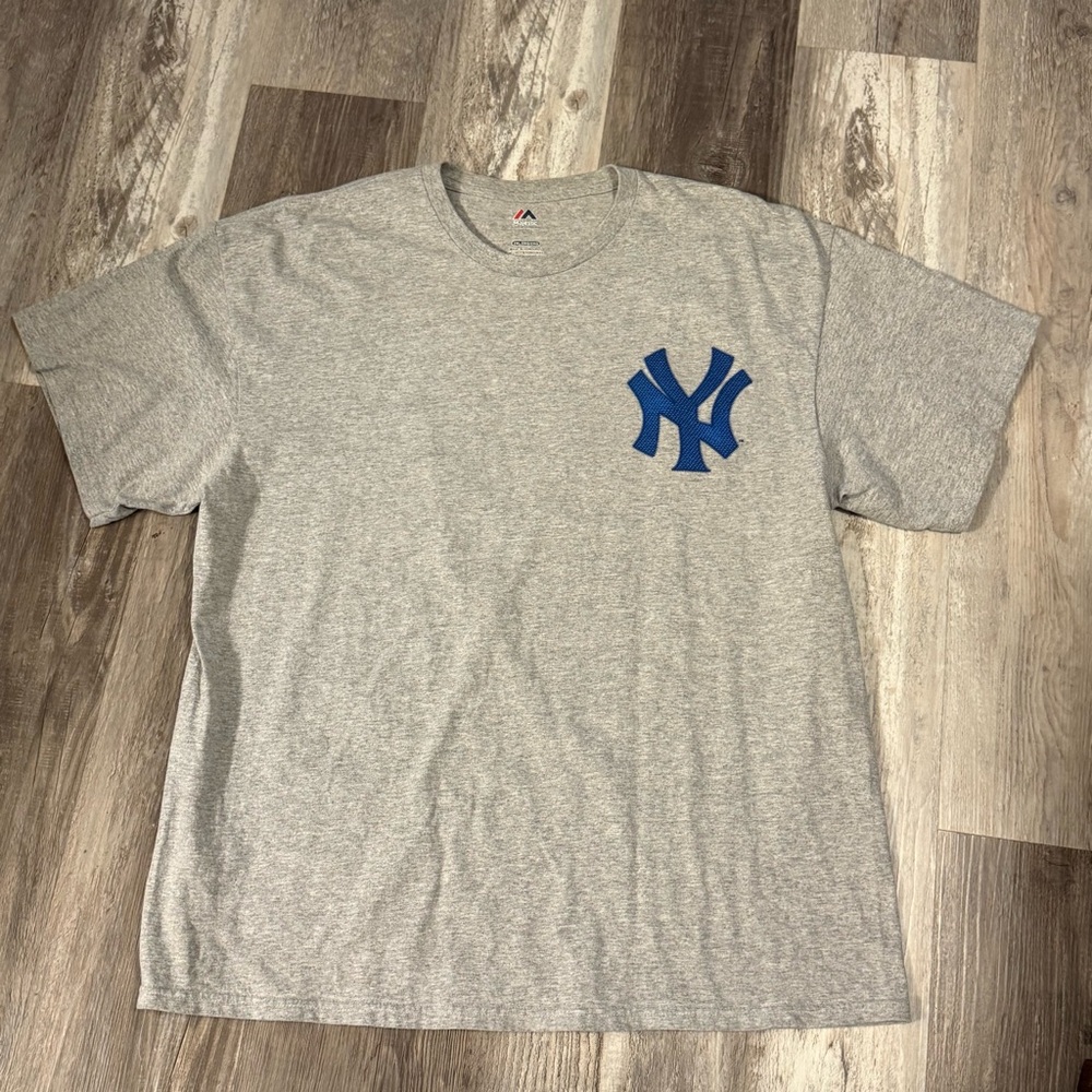 New York Yankees Jeter #2 Majestic Heather Gray & Blue T-Shirt Men’s Size 2XL